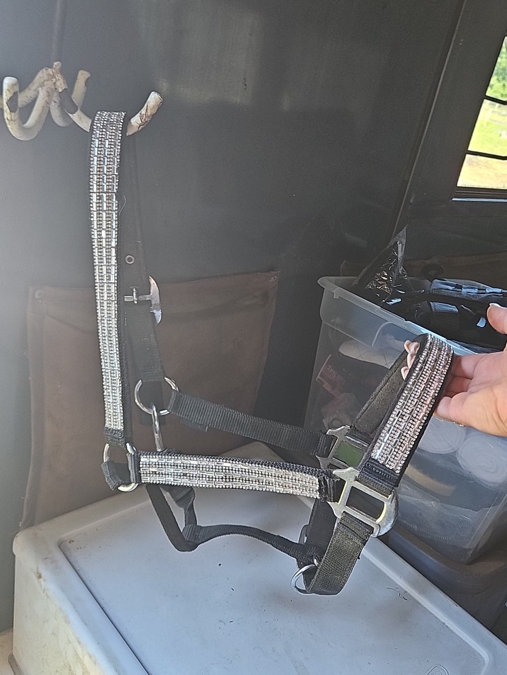 Black Sparkle Halter with Silver Accent Detailing
